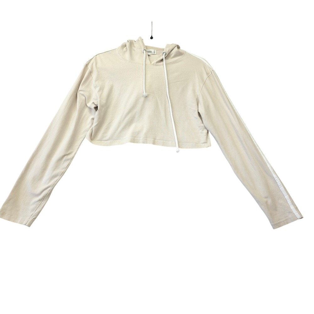 Missguided Womens Beige Cropped Hoodie Side Stripe Long Sleeve Size US 8 Sporty
